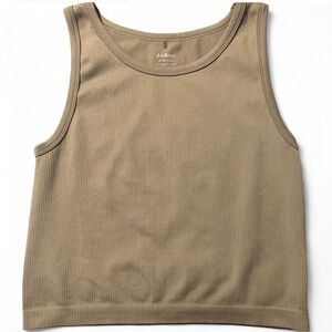 Tan Crop Top with Crew Neck and Wide Straps